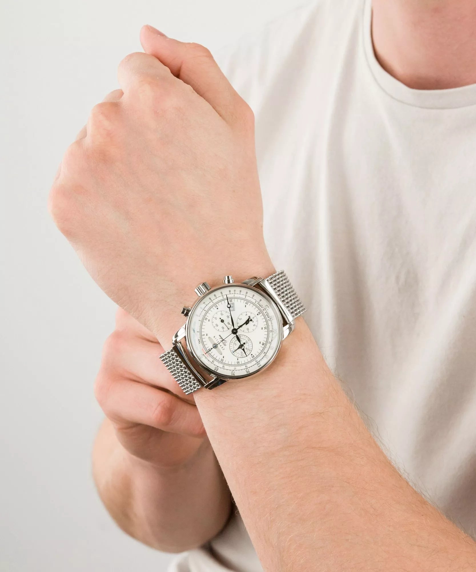 Zeppelin 100th Anniversary Automatic Watch, Silver, Chronograph 